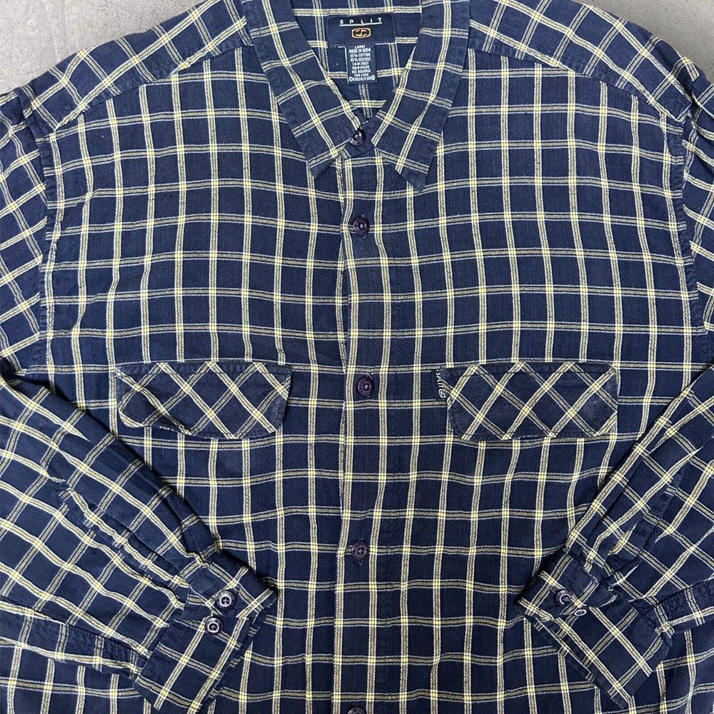 VTG 90s Split Button Up Shirt Mens Sz L Navy Blue Shirt Skateboarding Surf USA